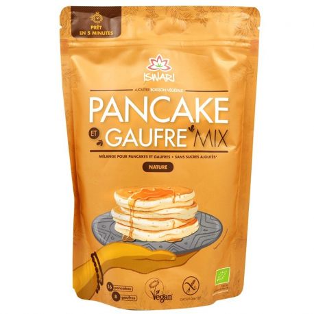 MIX INSTANTANE PANCAKES GAUFRES NATURE 300GR ISWARI  dans votre magasin bio en ligne Etiketbio.eu