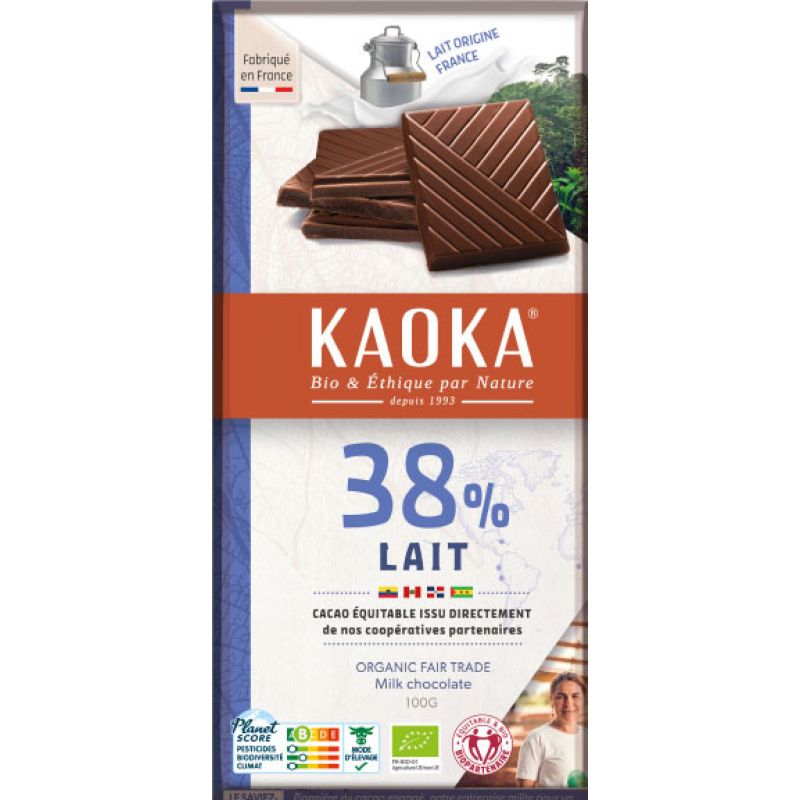 TABLETTE CHOCOLAT AU LAIT 40% 100G KAOKA  dans votre magasin bio en ligne Etiketbio.eu