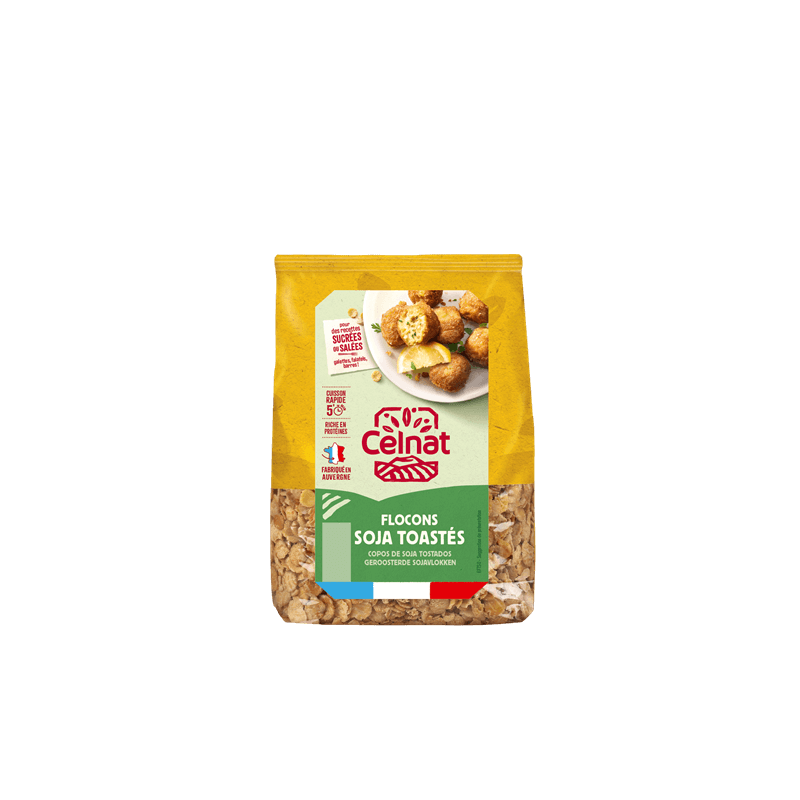 FLOCONS DE SOJA TOASTES FRANCE 350GR CELNAT  dans votre magasin bio en ligne Etiketbio.eu