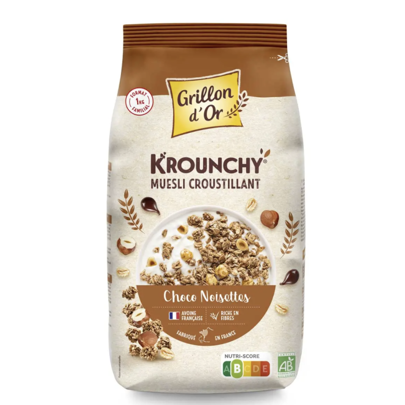 KROUNCHY CHOCO NOISETTE 1KG GRILLON D'OR  dans votre magasin bio en ligne Etiketbio.eu