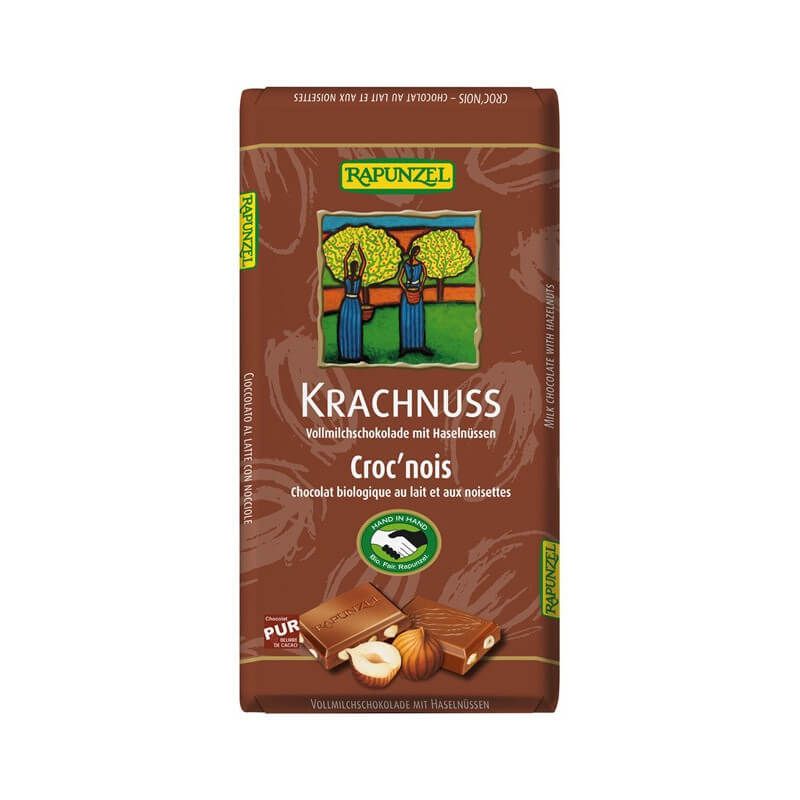 CHOCOLAT LAIT NOISETTE ENTIERE 100G RAPUNZEL  dans votre magasin bio en ligne Etiketbio.eu