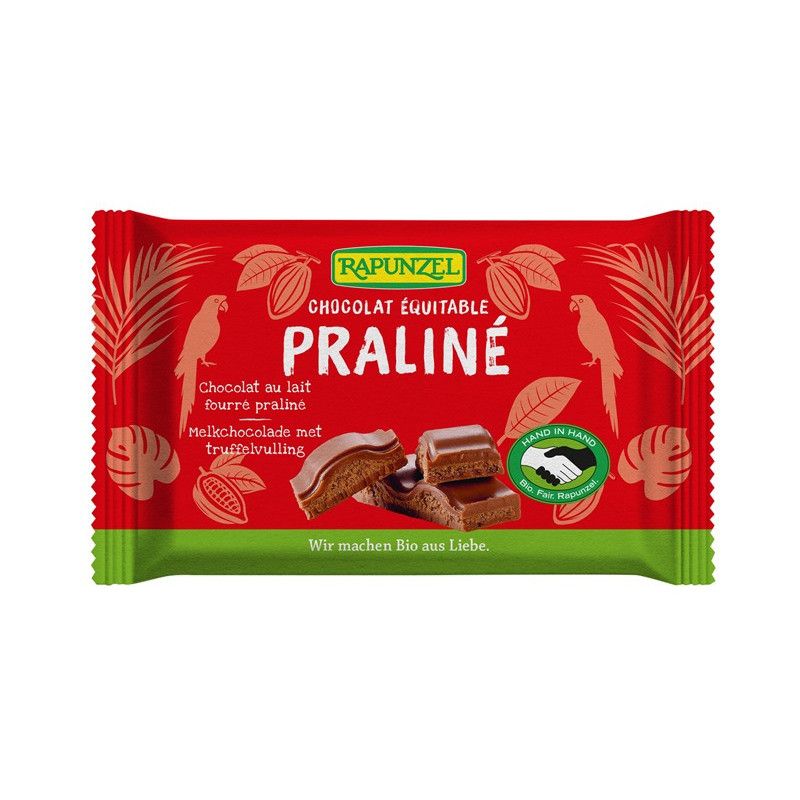 CHOCOLAT LAIT FOURE PRALINE 100G RAPUNZEL  dans votre magasin bio en ligne Etiketbio.eu