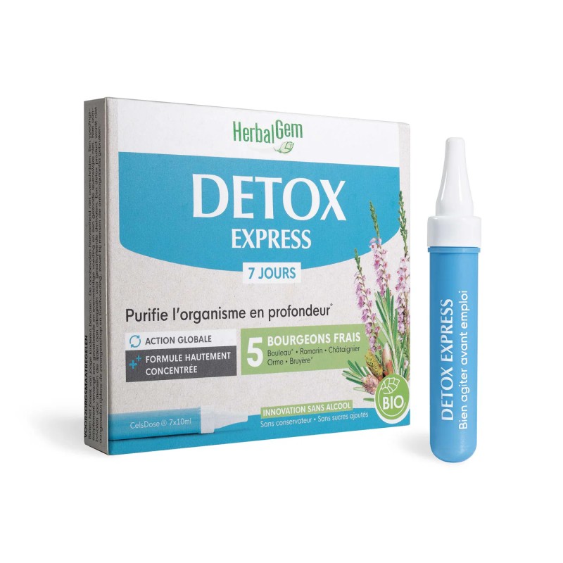 DETOX EXPRESS MONODOSE BIO 7X10ML HERBALGEM  dans votre magasin bio en ligne Etiketbio.eu