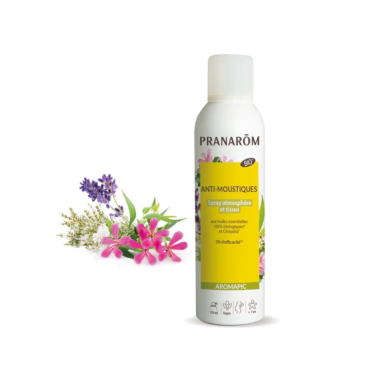 SPRAY ANTI-MOUSTIQUES ATMOSPHERE & TISSUS BIO (ECO) 150 ML PRANAROM  dans votre magasin bio en ligne Etiketbio.eu