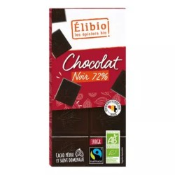 TABLETTE CHOCOLAT NOIR 72% 100G ELIBIO  dans votre magasin bio en ligne Etiketbio.eu