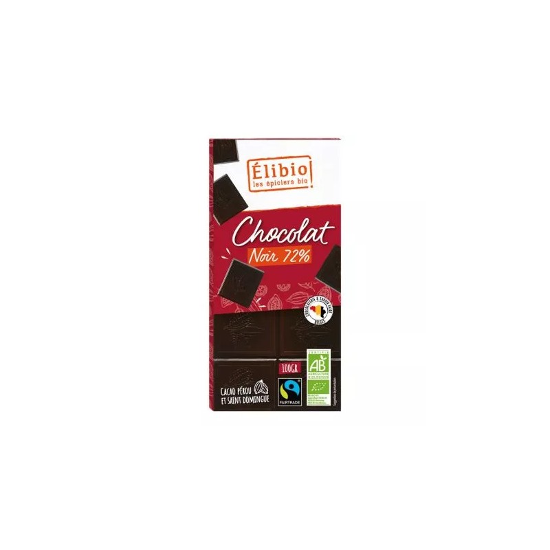 TABLETTE CHOCOLAT NOIR 72% 100G ELIBIO  dans votre magasin bio en ligne Etiketbio.eu