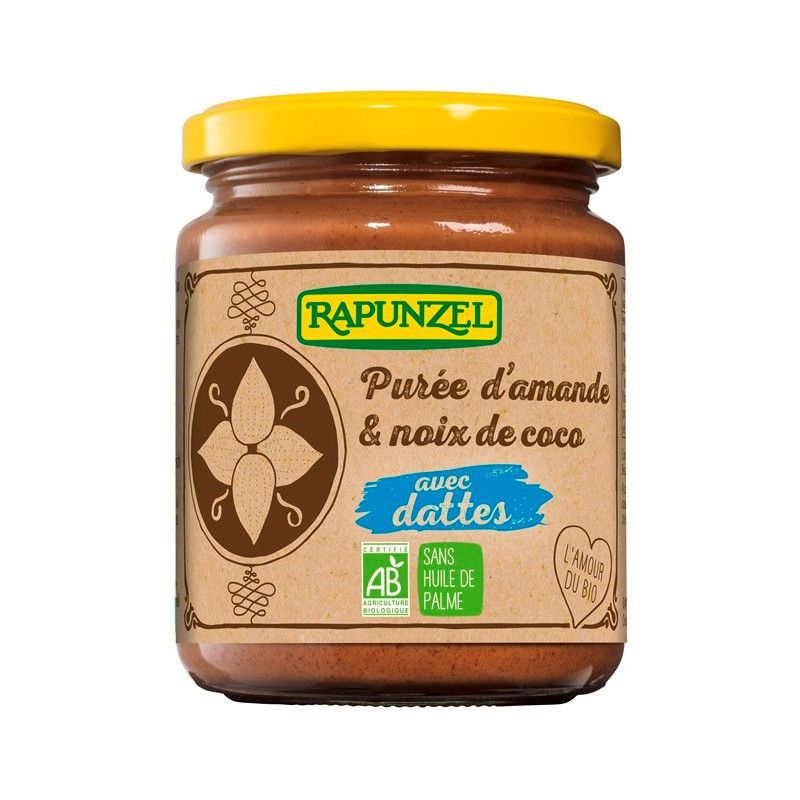 PUREE AMANDE &NOIX COCO +DATTES 250GR RAPUNZEL  dans votre magasin bio en ligne Etiketbio.eu