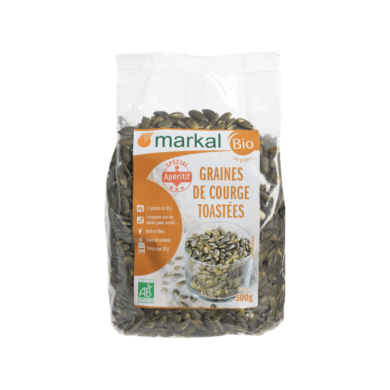 GRAINES DE COURGE TOASTEES 500G MARKAL  dans votre magasin bio en ligne Etiketbio.eu