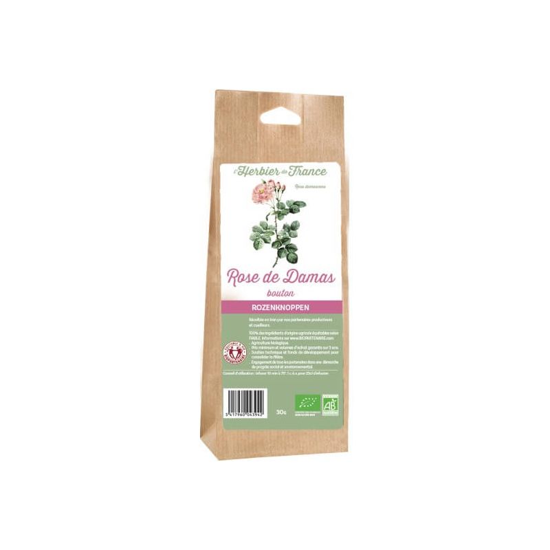 ROSE DE DAMAS BOUTON 30GR HERBIER DE FRANCE  dans votre magasin bio en ligne Etiketbio.eu