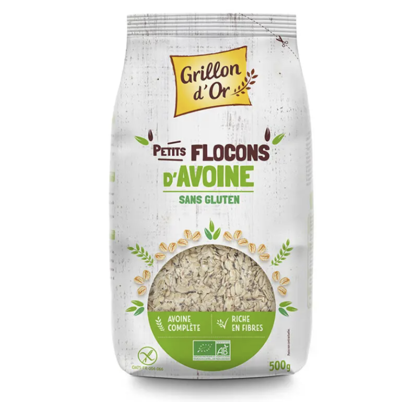 PETITS FLOCONS D'AVOINE SANS GLUTEN 500GR GRILLON D'OR  dans votre magasin bio en ligne Etiketbio.eu