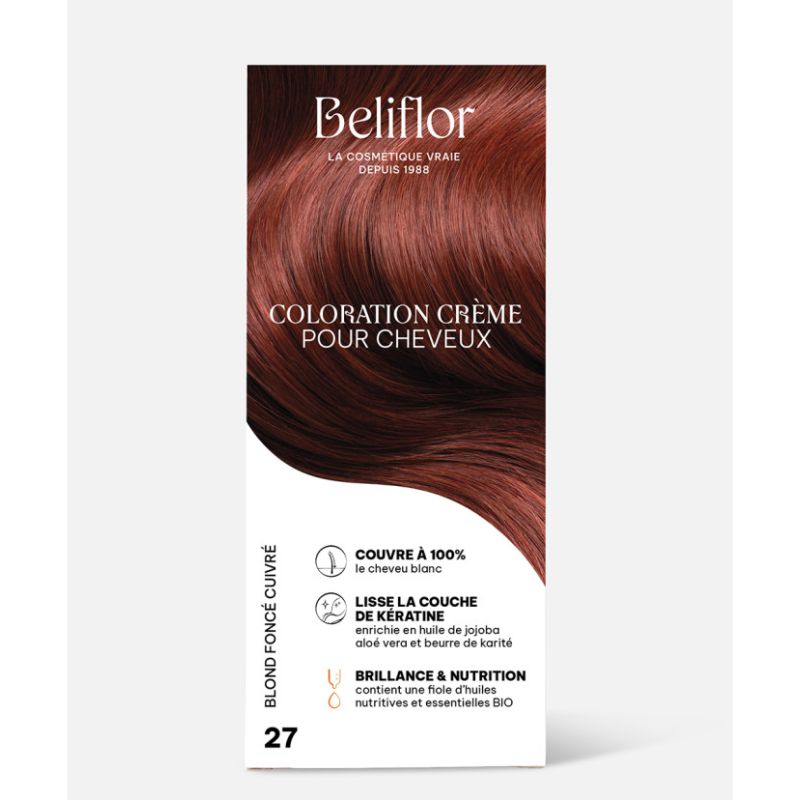 COLORATION CRÈME N°27 BLOND FONCÉ CUIVRÉ BELIFLOR  dans votre magasin bio en ligne Etiketbio.eu