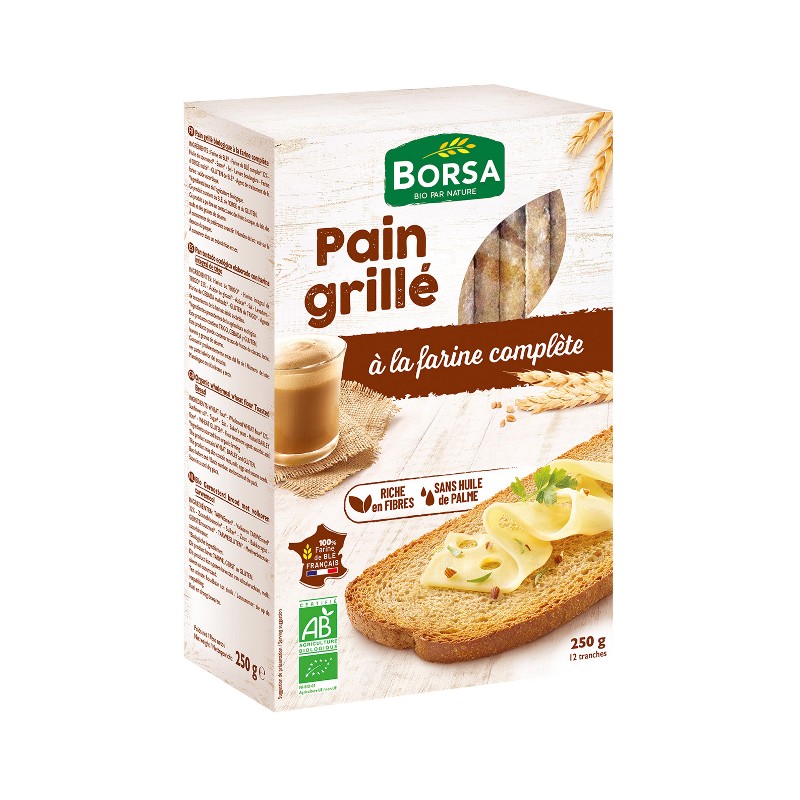 PAIN GRILLE COMPLET 250G BORSA  dans votre magasin bio en ligne Etiketbio.eu