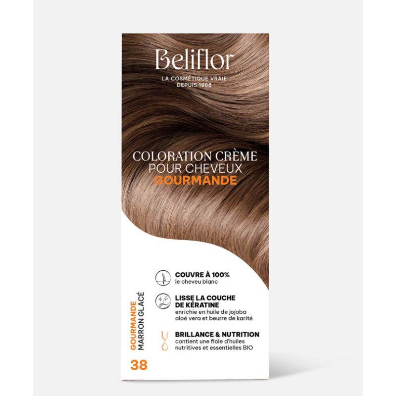 Coloration Crème Gourmande n°38 Marron Glacé BELIFLOR  dans votre magasin bio en ligne Etiketbio.eu