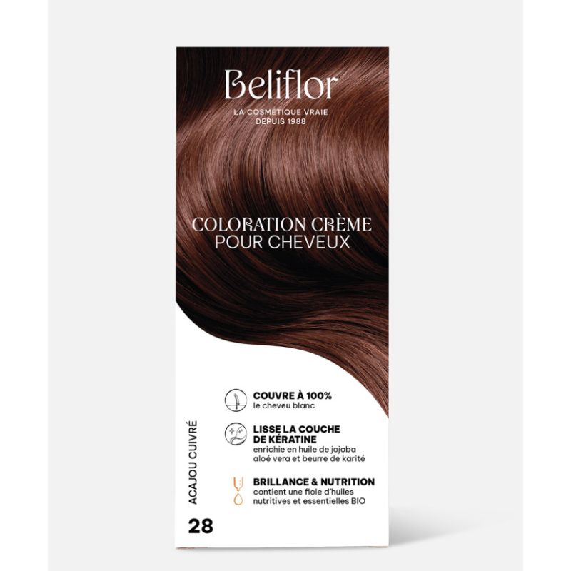 Coloration Crème n°28 Acajou Cuivré BELIFLOR  dans votre magasin bio en ligne Etiketbio.eu