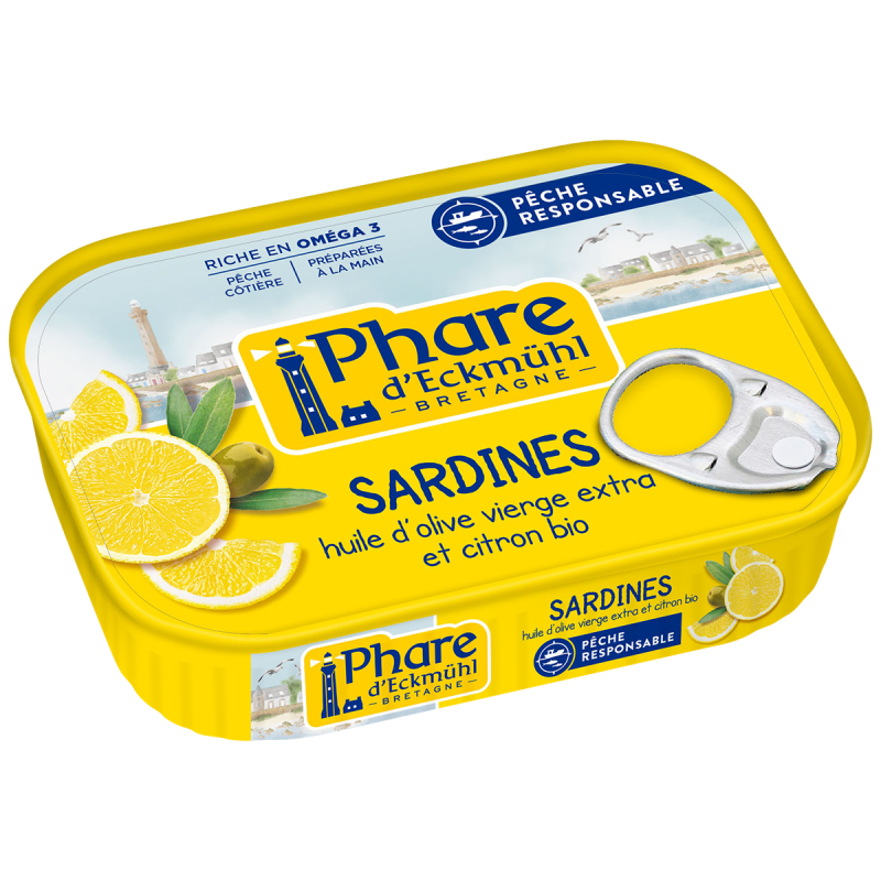 SARDINE HUILE OLIVE ET CITRON BOITE 135G PHARE D'ECKMUHL  dans votre magasin bio en ligne Etiketbio.eu