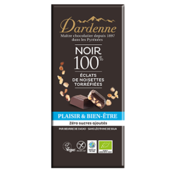 TABLETTE CHOCOLAT NOIR 100% ECLATS DE NOISETTE TORREFIES (90G) DARDENNE  dans votre magasin bio en ligne Etiketbio.eu