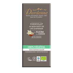 TABLETTE CHOCOLAT AU LAIT D'AMANDE 100% VEGETAL AU SUCRE DE COCO (80G) DARDENNE  dans votre magasin bio en ligne Etiketbio.eu