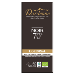 TABLETTE CHOCOLAT NOIR 70% CACAO SS GLUTEN (80G) DARDENNE  dans votre magasin bio en ligne Etiketbio.eu