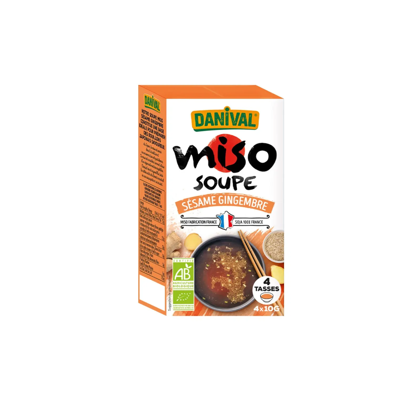 MISO SOUPE SÉSAME GINGEMBRE 4*10G DANIVAL  dans votre magasin bio en ligne Etiketbio.eu