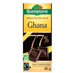 CHOCOLAT NOIR GHANA 77% 80GR BONNETERRE  dans votre magasin bio en ligne Etiketbio.eu