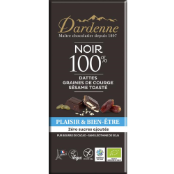 TABLETTE CHOCOLAT NOIR 100% DATTES GRAINES DE COURGE SESAME (90G) DARDENNE  dans votre magasin bio en ligne Etiketbio.eu