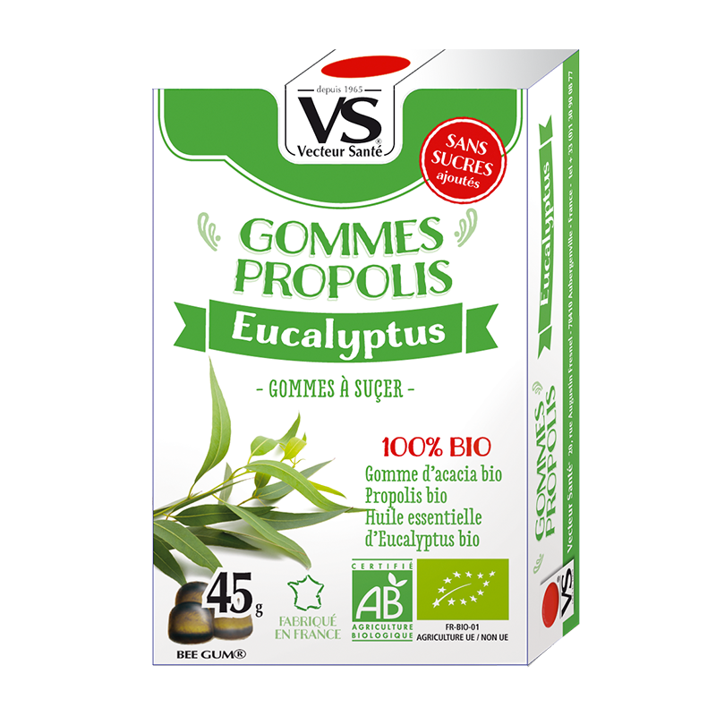 Gommes Propolis Eucalyptus BIO sans sucre - 45 g Vecteur Santé  dans votre magasin bio en ligne Etiketbio.eu