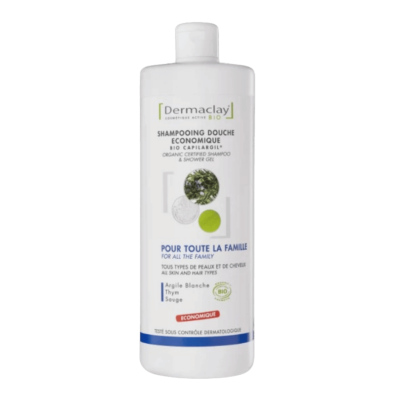 SHAMPOOING DOUCHE ÉCONOMIQUE Format familial 1L DERMACLAY  dans votre magasin bio en ligne Etiketbio.eu