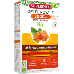 GELEE ROYALE BIO 3000MG MIEL POLLEN 20 AMPOULES SUPER DIET  dans votre magasin bio en ligne Etiketbio.eu